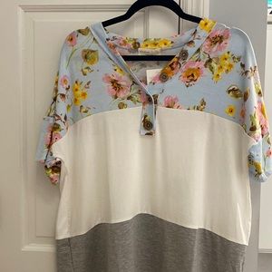 Perfect Peach Floral and stripe tee